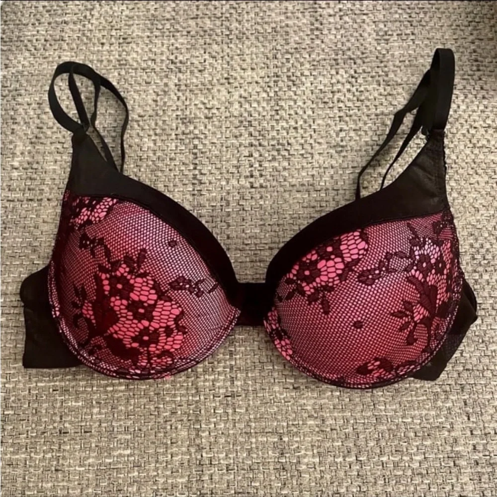 Rene Rofe Lace Bra Black Pink Size 36C - Picture 2 of 7